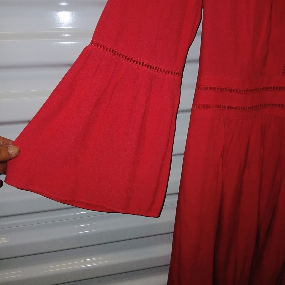 Ann Taylor Fit & Flare Dress Bell Sleeve V-Neck Back Zipper Pink Coral Sz 2 NWT - Picture 5 of 8